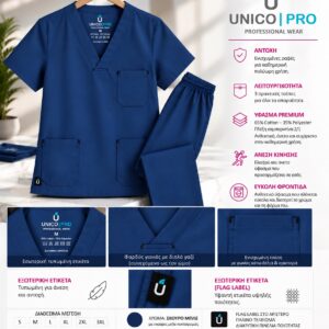 UNICO PRO U900 unisex σετ scrub σε σκούρο μπλε, μπλούζα και παντελόνι