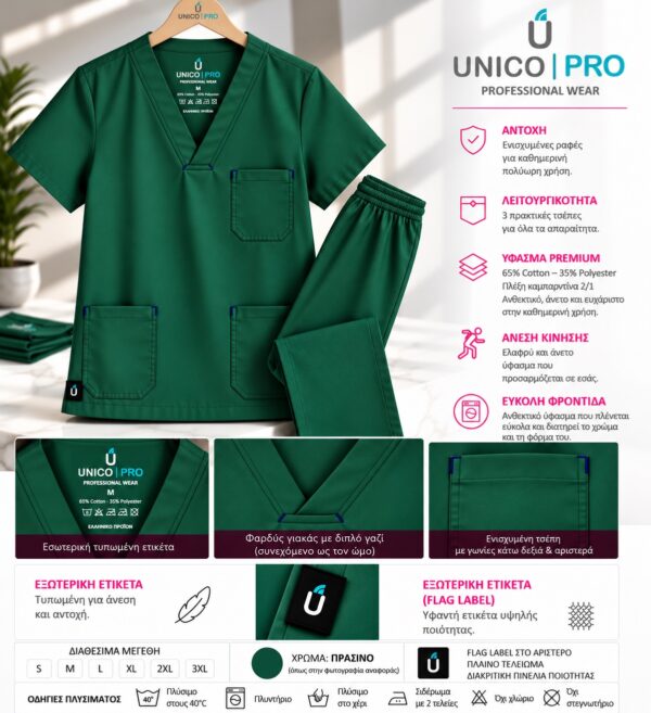 E91828FA-FC04-4E92-A0A7-C95470CBA2A9 UNICO PRO U900 unisex σετ scrub σε πράσινο, μπλούζα και παντελόνι