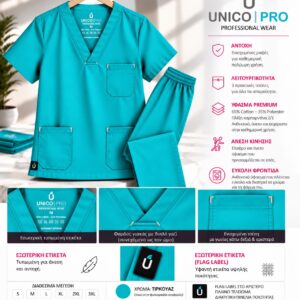 UNICO PRO U900 unisex σετ scrub σε τιρκουάζ, μπλούζα και παντελόνι