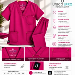 UNICO PRO U900 unisex σετ scrub σε φούξια, μπλούζα και παντελόνι